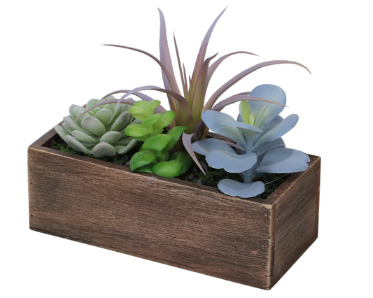 Lifelike Plant in Rustic Wooden Pot