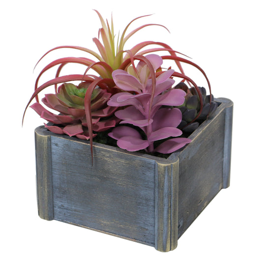 Lifelike Plant in Rustic Wooden Pot