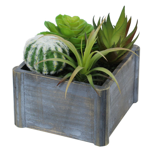 Lifelike Plant in Rustic Wooden Pot