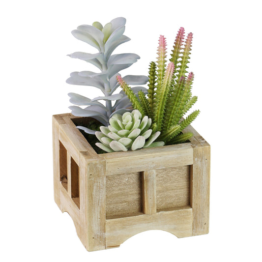 Lifelike Plant in Rustic Wooden Pot