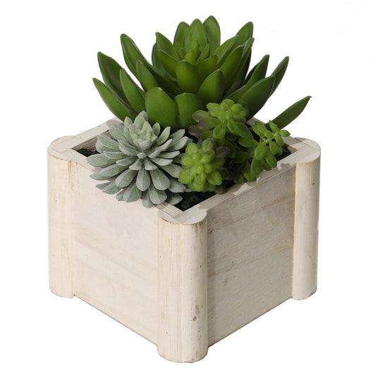 Lifelike Plant in Rustic Wooden Pot