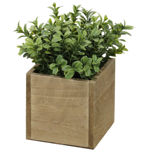 Lifelike Plant in Rustic Wooden Pot